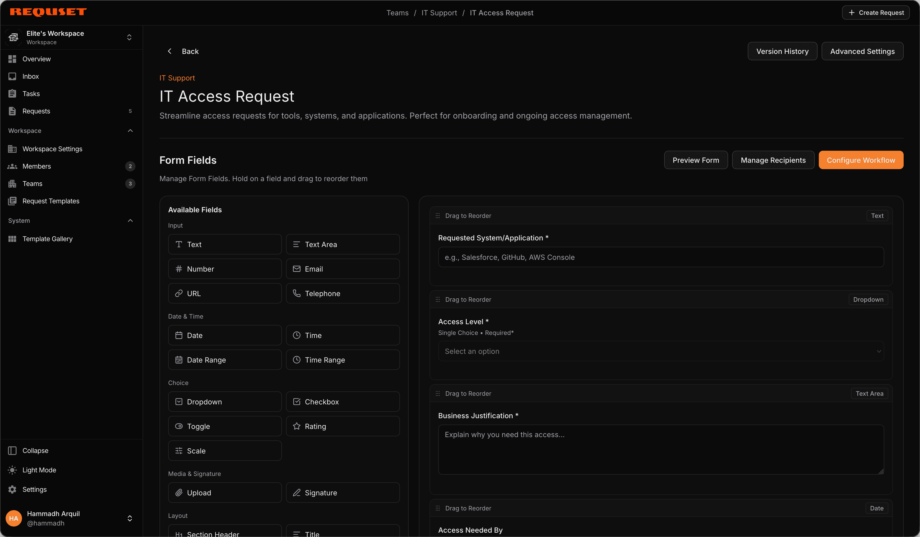 Requset product interface preview